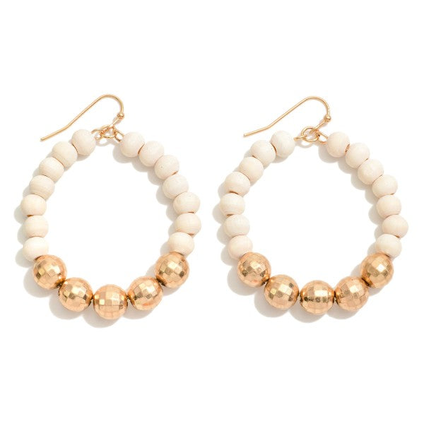 Wood and bead hoop summer earrings