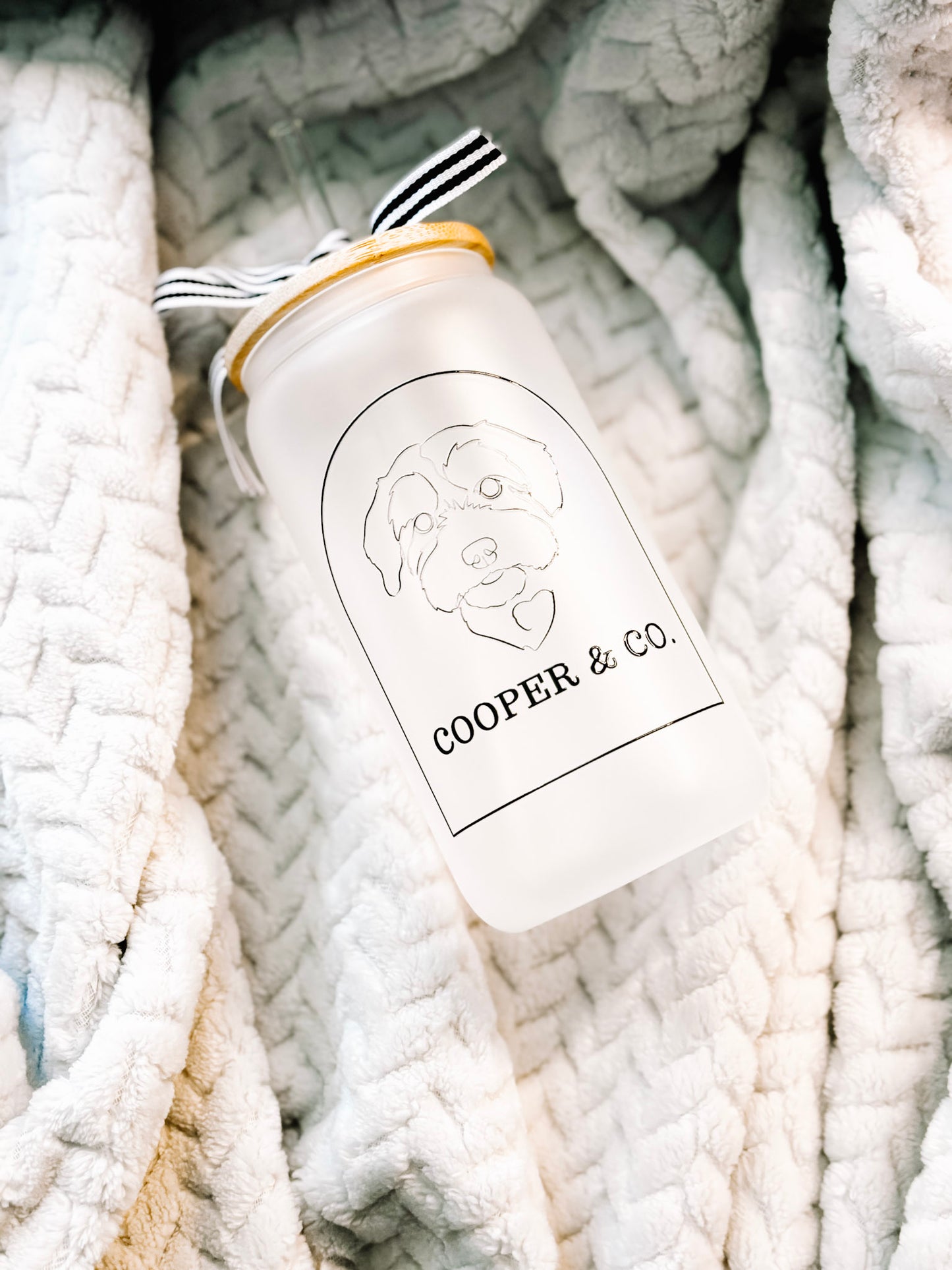 Cooper & Co. Frosted Glass Can Cup with Bamboo Lid & Straw