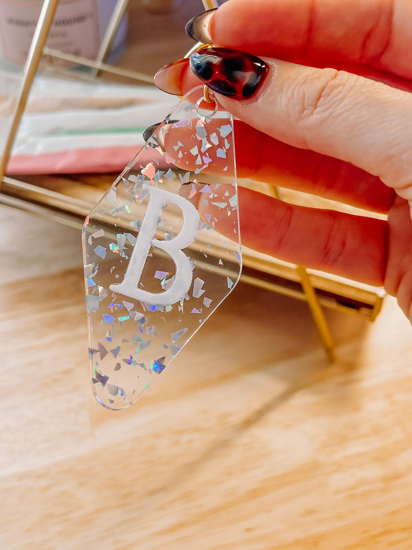 B-ellame chunky glitter clear keychain