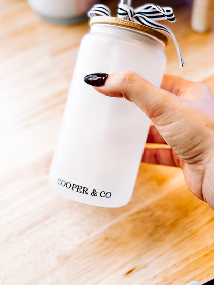 "It Was Me. I Let the Dogs Out." Frosted Glass Can Cup with Bamboo Lid & Straw