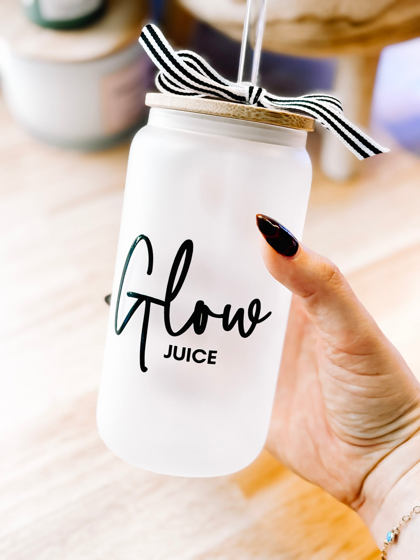 Glass "Glow Juice" Cup with Bamboo Lid