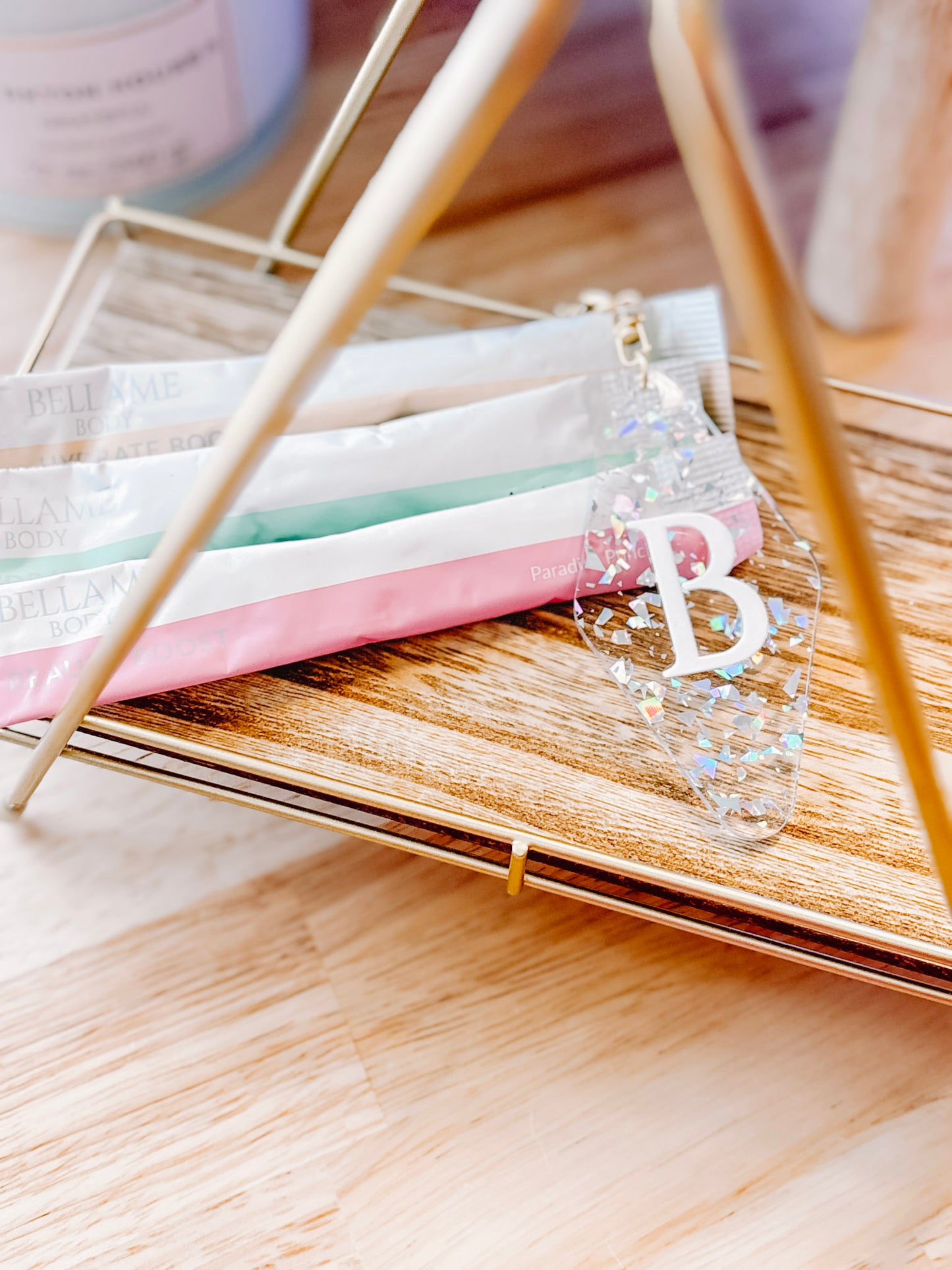 B-ellame chunky glitter clear keychain