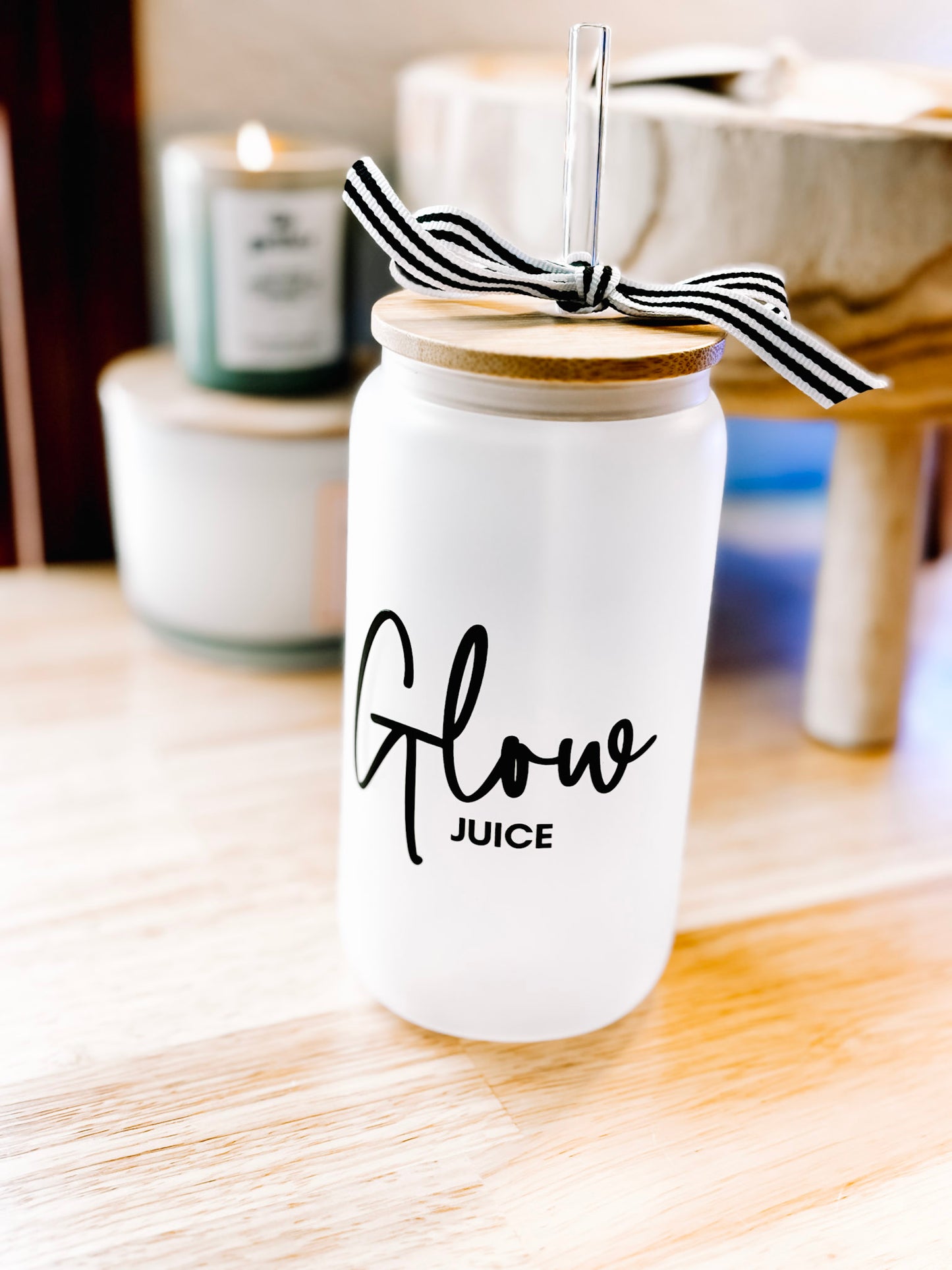 Glass "Glow Juice" Cup with Bamboo Lid