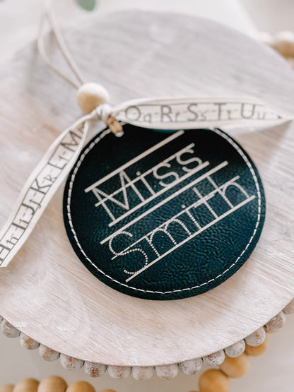 Custom Engraved Leatherette Teacher Ornament – Personalized Name Gift