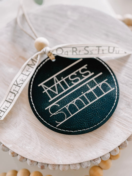 Custom Engraved Leatherette Teacher Ornament – Personalized Name Gift
