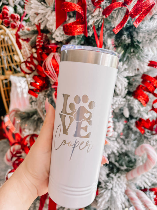 Custom 22oz Polar Camel Tumbler – Dog Paw “LOVE” Design + Personalized Name