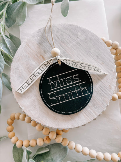 Custom Engraved Leatherette Teacher Ornament – Personalized Name Gift