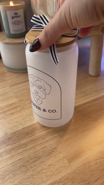 Cooper & Co. Frosted Glass Can Cup with Bamboo Lid & Straw