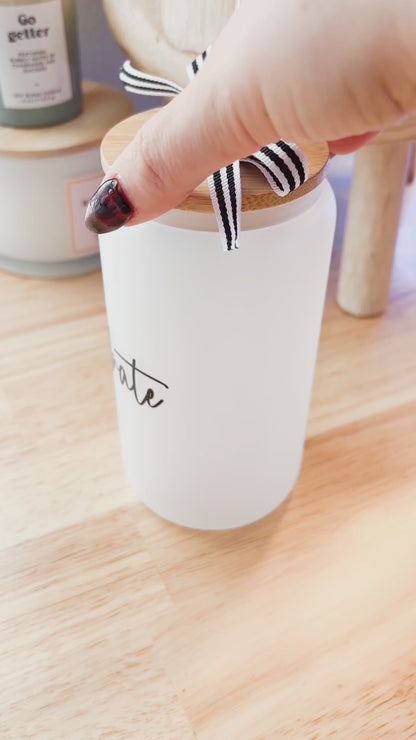 Glass "Just Hydrate" Cup with Bamboo Lid