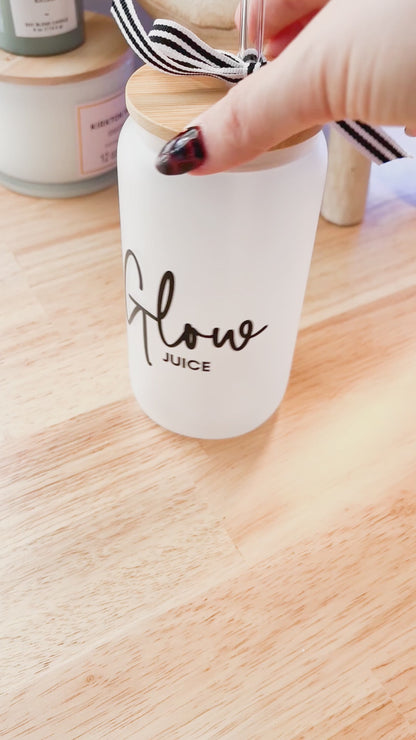 Glass "Glow Juice" Cup with Bamboo Lid